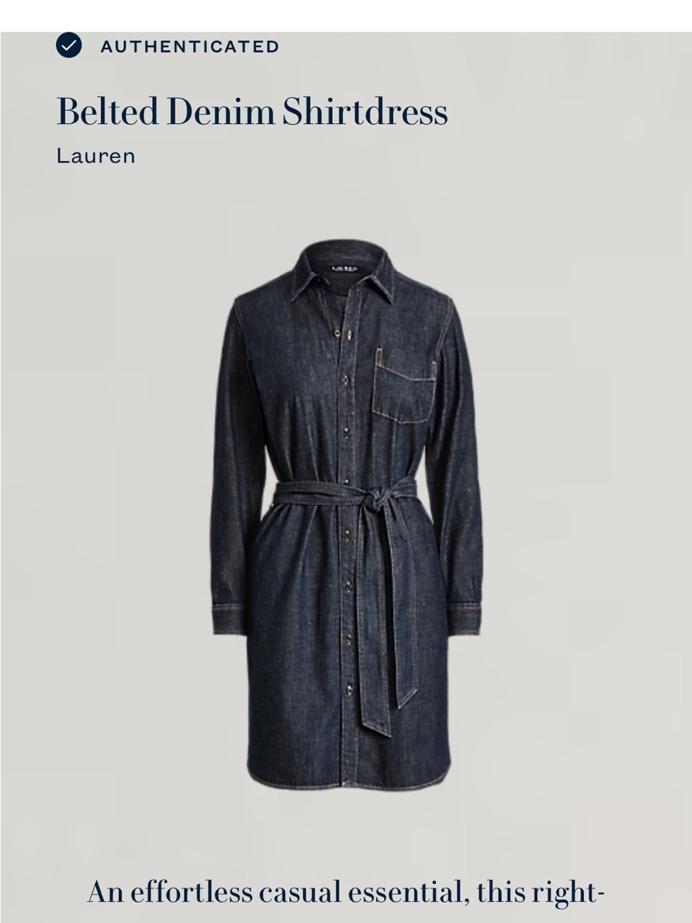Lauren Ralph Lauren Dark Indigo Belted Denim Shirtdress